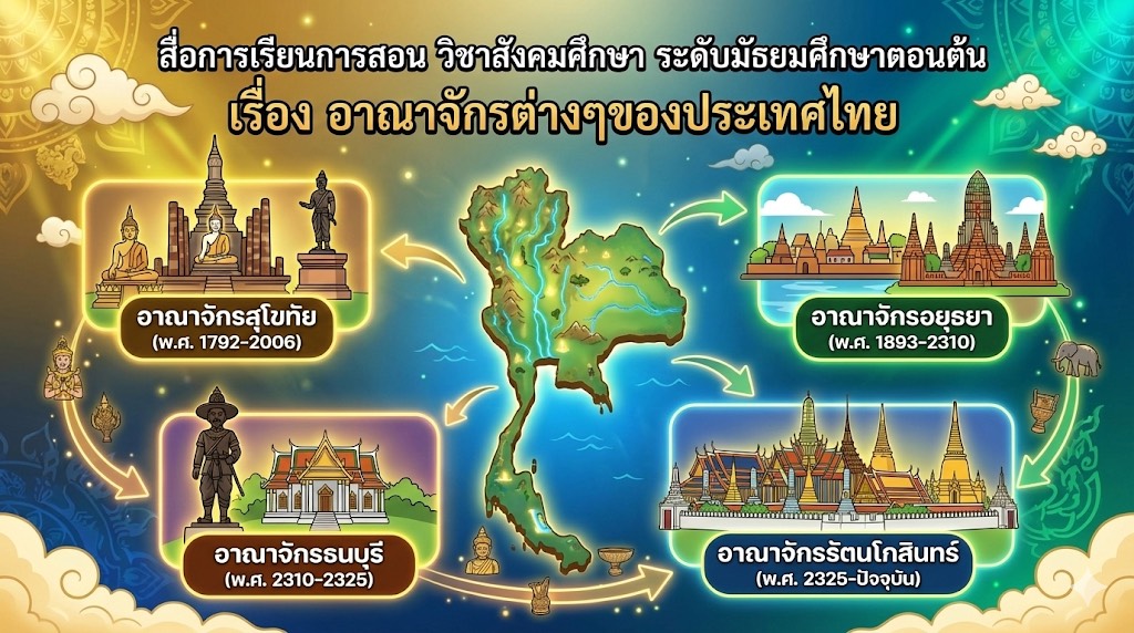 สื่อการเรียนการสอน วิชาสังคมศึกษา ระดับมัธยมศึกษาตอนต้น เรื่อง อาณาจักรต่างๆของประเทศไทย ที่มา : ห้องสื่อการสอนครูบาส